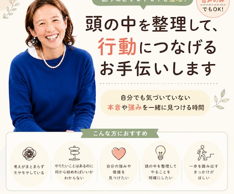 頭の中を整理して、行動につなげるお手伝いします 自分でも気づいていない本音や強みを一緒に見つける時間 イメージ1