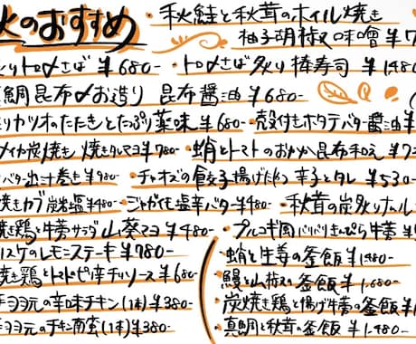 幅広いジャンルでお店のメニュー作成いたします 和、洋、中華や手書き、グラフィックでの作成も可能です。 イメージ2