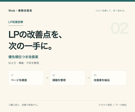 LPの改善点を優先順位つきで診断します どこから直すか、根拠と具体案を一枚に イメージ1