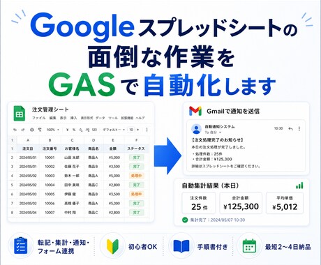 スプレッドシート作業を自動化します 毎日の転記・集計・通知をGASで効率化！ イメージ1