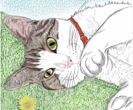 即日納品可能、画像を参考に鉛筆スケッチを描きます 画像を元にスケッチ画から全面カラーの絵画まで心温まる物に。 イメージ2