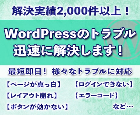 最短即日！WordPressのトラブルを解消します 急なトラブルでお困りの方へ、豊富な経験でスピード解決します！ イメージ1