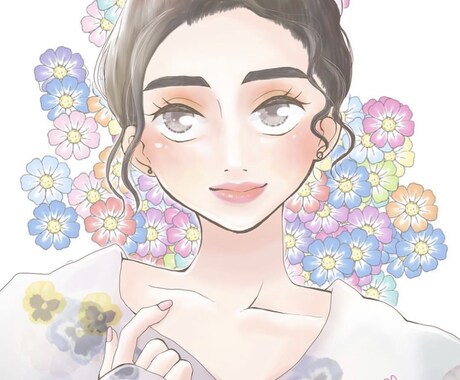 最短2日♡人物＋簡単な背景or文字描きます 簡単な背景 単色や花などになります イメージ1