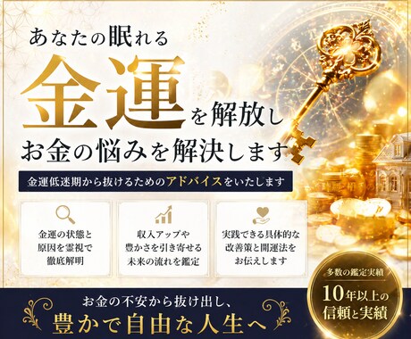 眠っている金運を覚醒させ、お金の悩みを解決します 原因と抜け出す具体策を明確にし現実を変えます イメージ1