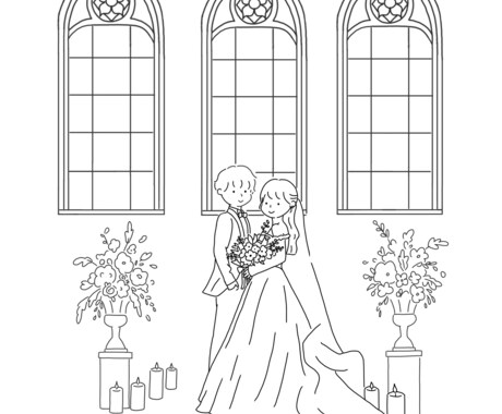結婚式、ウェルカムボードのイラスト描きます 新郎新婦のご本人に似せた可愛らしいイラストを描きます。 イメージ2