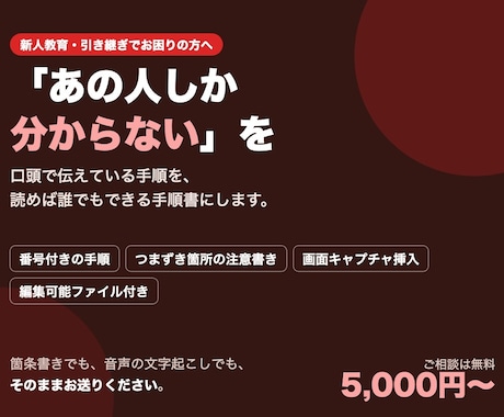業務マニュアル・手順書を作成します 読めば誰でも同じ作業ができる形に イメージ1