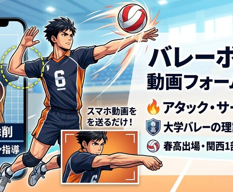 動画添削でバレーのアタックやサーブを改善します 独学では気づけない癖を修正。最短で理想のフォームへ導きます イメージ1