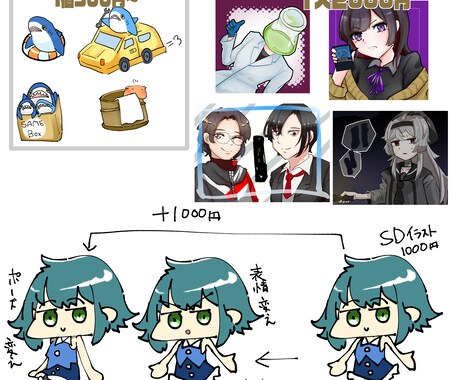 初回３名特別料金！バストアップイラスト4枚描きます バストアップであれば４枚まで同料金でイラストを描きます。 イメージ2