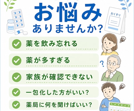 高齢者の親の薬管理・飲み忘れ対策を整理します 薬局や主治医に相談するポイントを一緒に整理します。 イメージ2