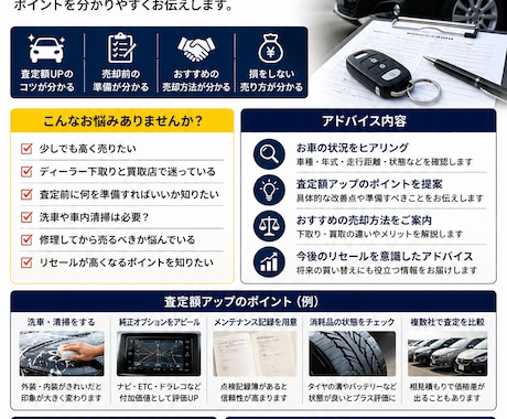車の査定額アップ方法をアドバイスします 車屋だから分かる！査定額アップのポイントを丁寧にアドバイス イメージ1