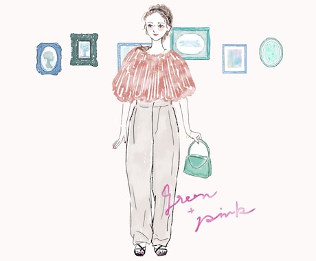 ファッションイラスト全身、おしゃれに水彩で描きます 大人ふんわり、外国パステル。トレンドと個性で注目を！商用あり イメージ2