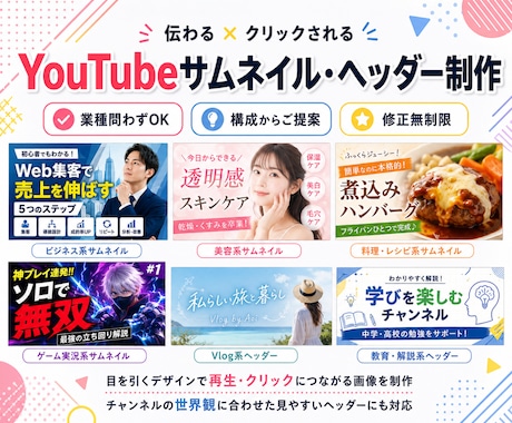 YouTubeサムネイル・ヘッダーを制作します イメージ1
