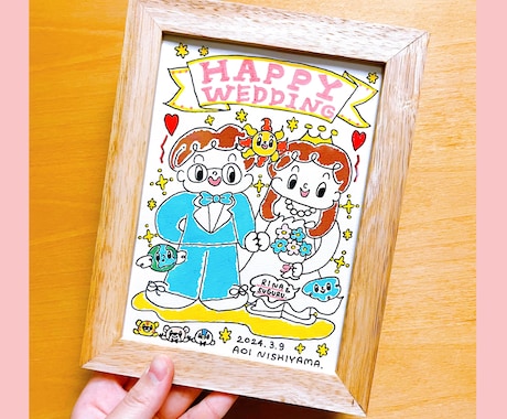記念日等の贈り物に!額付き似顔絵を描きます 「福岡PARCO」でも活躍中のイラストレーター。 イメージ1