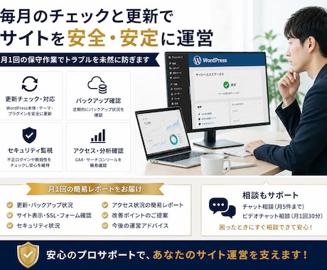 WordPress保守・管理を月額でサポートします 更新・監視・相談までまとめて安心サポート イメージ2