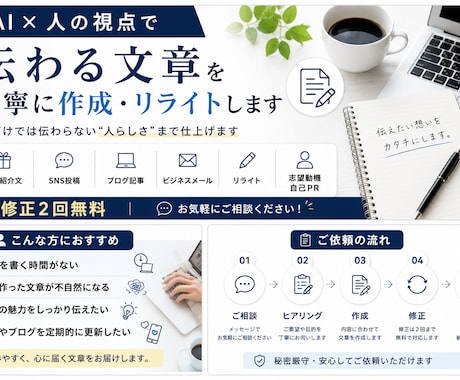 伝わる文章を丁寧に作成・リライトします AIだけでは伝わらない“人らしさ”まで仕上げます イメージ1