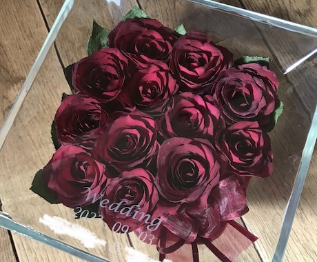 プロポーズの花束　保存　ブーケ　記念の花を残します スクエアガラス　特別な日の花を立体的に保存　ドライ加工 イメージ2