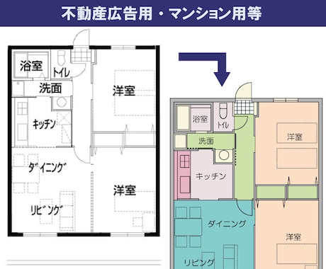 手書き間取り図をトレーシングします 手書きの間取り図をデータ化します。 イメージ1