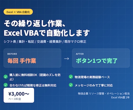 Excel VBAで業務自動化ツールを作成ます イメージ1