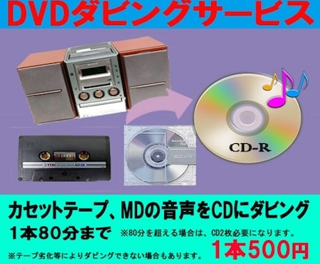 カセットテープ MD をCDに ダビング します 元テープ2本（ダビング枚数2）の価格です イメージ1