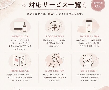 想いに寄り添ったデザインを制作します Web・ロゴ・印刷物・イラストまで幅広く対応 イメージ2