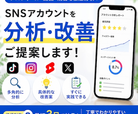 SNSアカウントの改善案を提案します プロフィールや投稿内容を客観的に分析 イメージ1