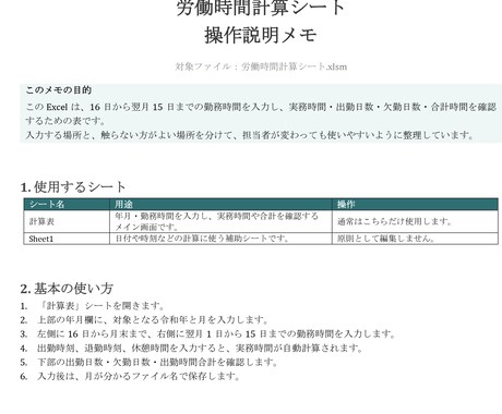 既存Excelの操作説明メモを作成します 入力箇所・注意点・更新手順を、引き継ぎしやすく整理します イメージ2