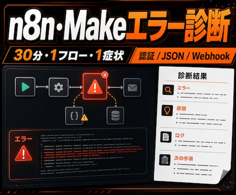 n8n・Makeの連携エラーを診断します 認証・データ形式・分岐を見て止まる場所を30分で整理 イメージ1