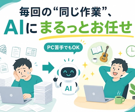 生成AIであなたの作業・業務を自動化してお渡します PC苦手でもOK。使い方の伴走までセットで イメージ1
