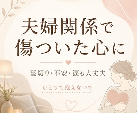 夫婦関係で傷ついた心に寄り添います 裏切り・不安・怒り・涙も大丈夫｜経験者として聴きます イメージ2