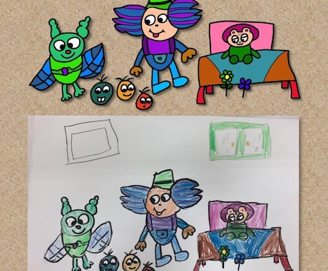 子供さんの絵をデジタル画像に仕上げます 紙に描いた絵をプリント用の画像に描きなおします イメージ2