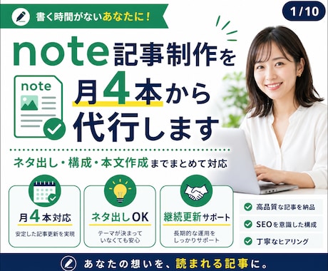 note記事制作を月4本から代行します イメージ1