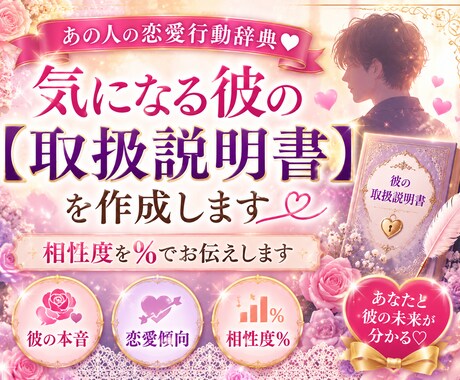 気になる彼の【取扱説明書】を作成します あの人の恋愛行動辞典❤相性度を%でお伝えします イメージ1