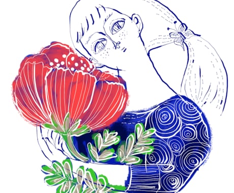 書籍・サイト等のお洒落でアンニュイな挿絵描きます 味のある線画と絵の具タッチの塗りで人物の挿絵を描きます イメージ1