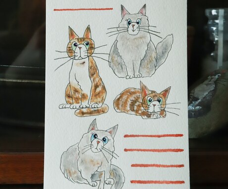 あなたの猫ちゃんをポストカードに描きます 美大卒が描く世界に1枚のポストカードで愛猫を飾ろう イメージ1