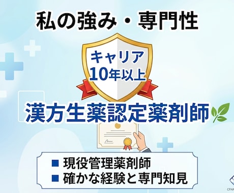現役薬剤師が薬の飲み合わせや不安の相談に乗ります ​歴10年・漢方資格あり。市販薬選びや副作用の相談も承ります イメージ2