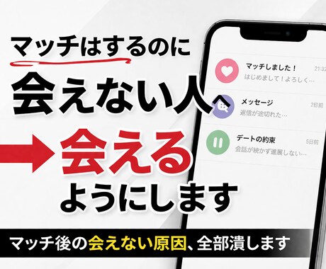 マッチ後会えない人、デート確定へ導きます 「マッチはするのに会えない人へ」 イメージ1