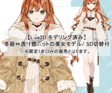 Live2D完成品衣装替え/ SD切替付いてます 冬服⇔透け感ニットの美女モデル  / SD切替付 イメージ1