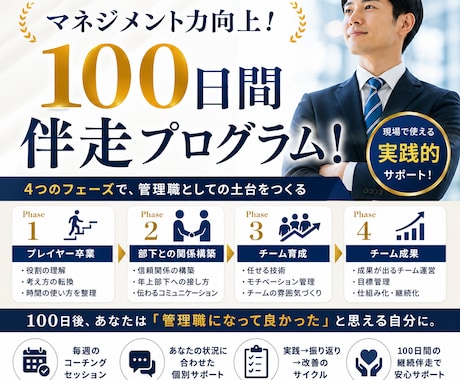 100日間伴走！あなたのマネジメント力を向上します 管理職10年のコーチが伴走！新人管理職のための特別プログラム イメージ1