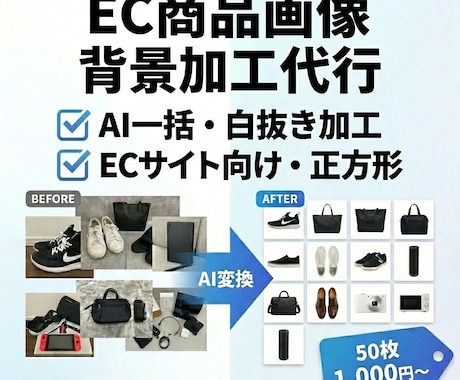 EC商品画像の背景削除・白背景化を一括で対応します Amazon・メルカリ・楽天の出品画像をまとめてプロ品質に イメージ1