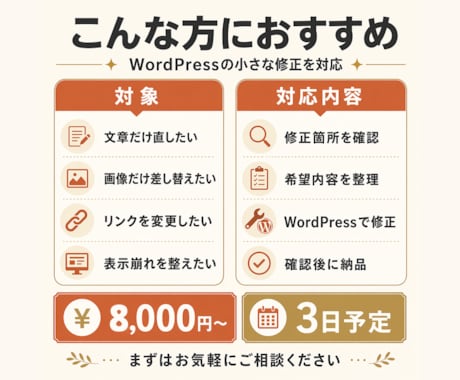 WordPressの軽微修正を対応します 文字修正・画像差替え・表示崩れを調整 イメージ2