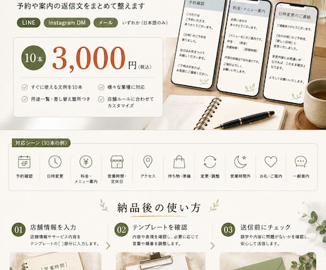 個人サロン・小規模店舗向け｜返信文10本作成します 料金・営業時間・予約案内の返信文を整えます イメージ1