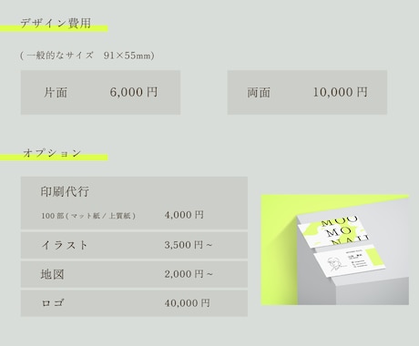 フルオーダーメイドのショップカード・名刺作成します オプション以外もご希望を柔軟に対応します。 イメージ2