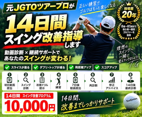 元ツアープロが14日間スイング改善指導します イメージ1