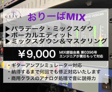 オリジナル曲を説得力有るミックス・マスタリングます プロ仕様アナログ機材、修正無制限、パラデータ、配信リリース イメージ2