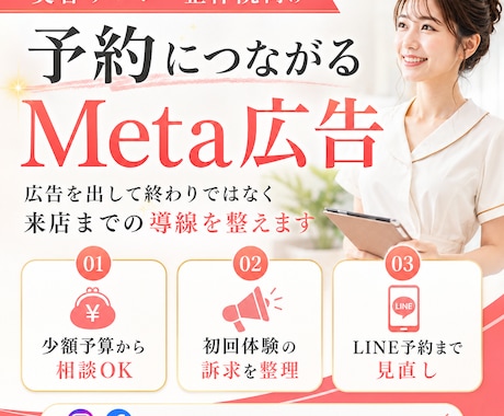 美容サロン・整体院のMeta広告を運用します 初回予約に繋がる広告導線を現役マーケターが見直し イメージ1
