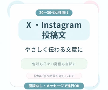 X・Instagram投稿文を作成します やさしく自然な投稿文に整えます イメージ1