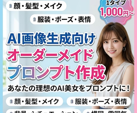 AI画像生成用のオーダーメイドプロンプト作成します 理想のAI美女を生み出す高品質プロンプトをオーダーメイド制作 イメージ1