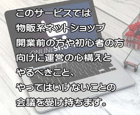 現役店長の失敗から学ぶ 開業前のアドバイスをします ネットショップ初心者、始めたい方向けの戦略会議を致します。 イメージ2