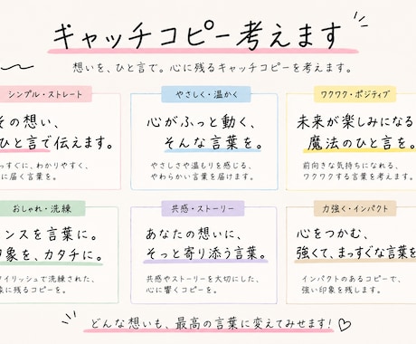 キャッチコピーを考えます 商品、広告が人の記憶に残るものに イメージ1