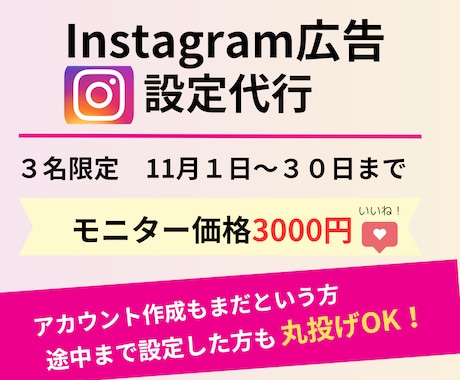 Instagram広告の設定代行します 【11月限定3名】3000円Instagram広告の設定代行 イメージ1